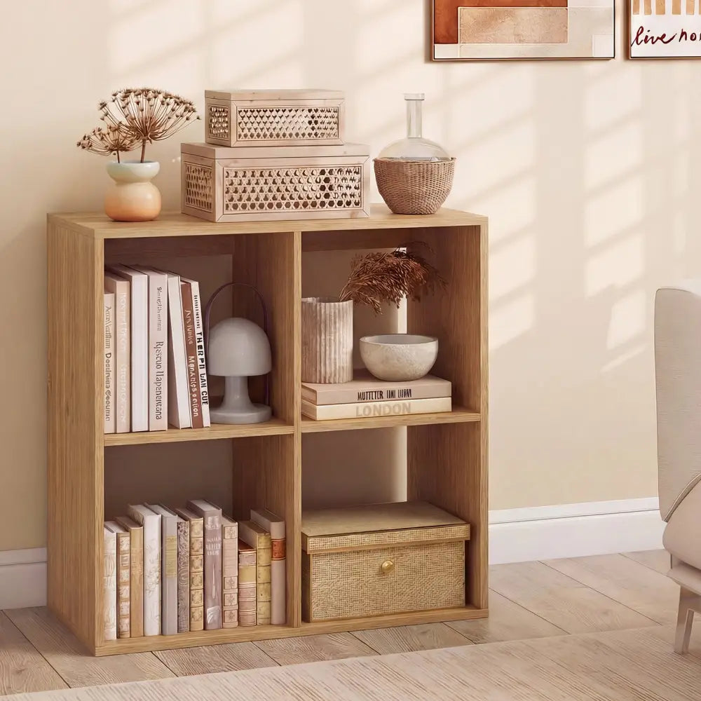 4 Cube Bookshelf with Back Guardrail for Living Room Bedroom-Natural - Natural - Bookcases