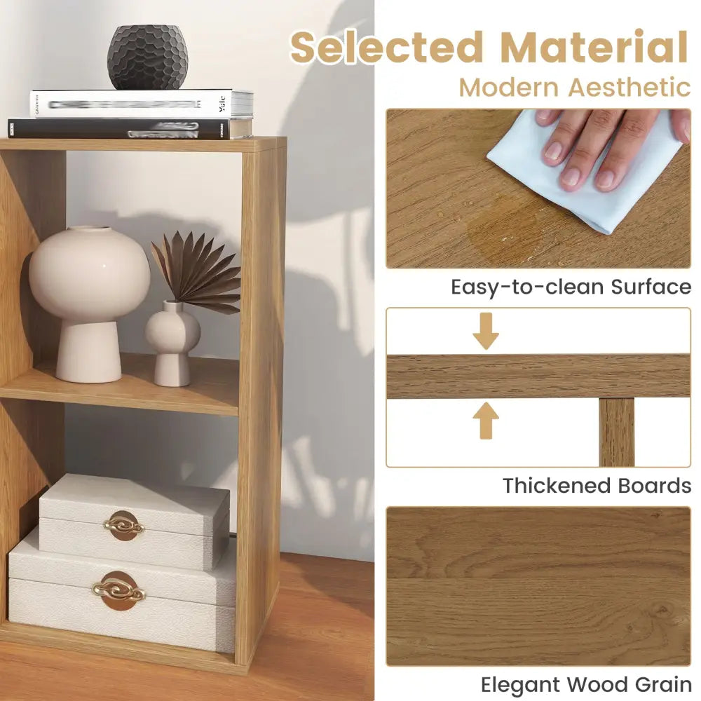 4 Cube Bookshelf with Back Guardrail for Living Room Bedroom-Natural - Natural - Bookcases
