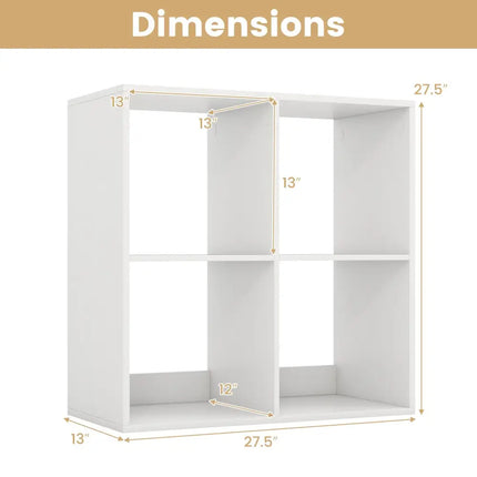 4 Cube Bookshelf with Back Guardrail for Living Room Bedroom-White Costway