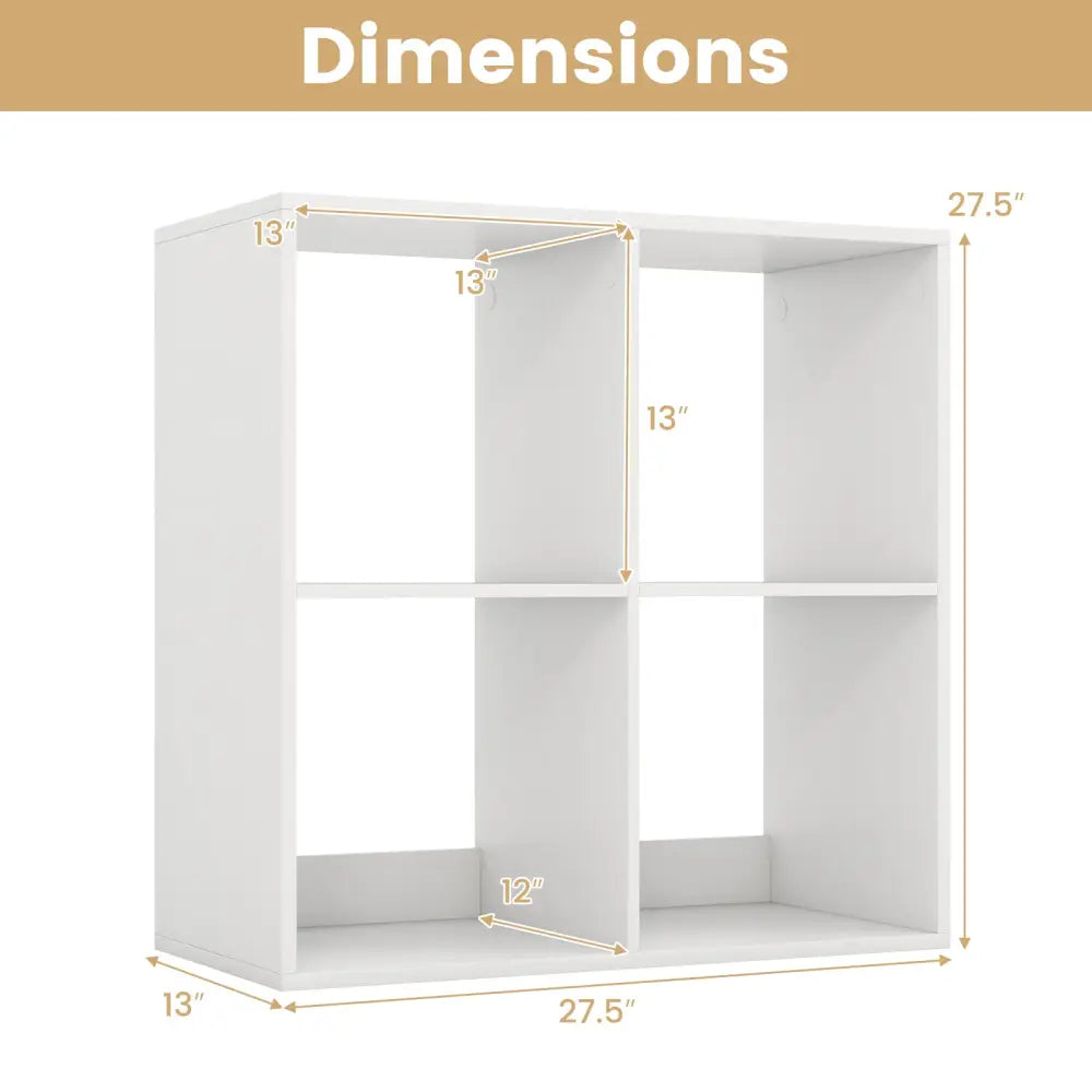 4 Cube Bookshelf with Back Guardrail for Living Room Bedroom-White - White - Bookcases