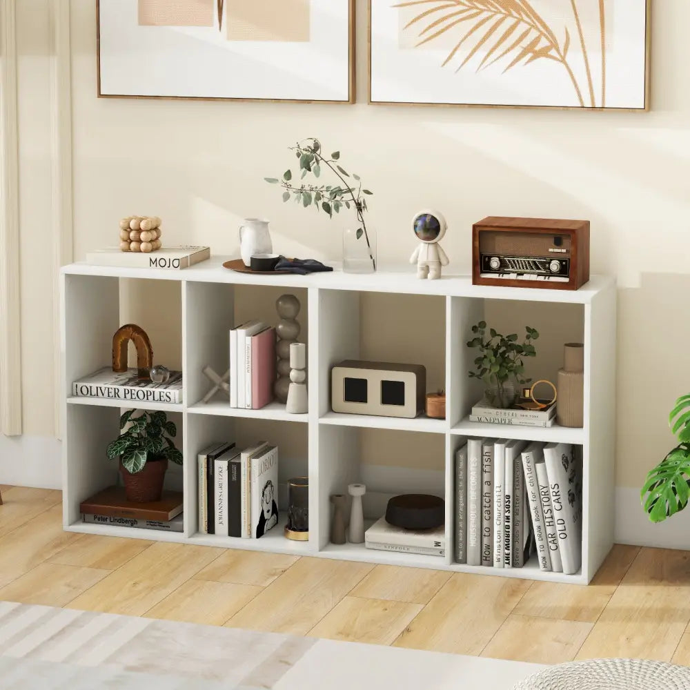 4 Cube Bookshelf with Back Guardrail for Living Room Bedroom-White - White - Bookcases
