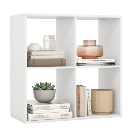 4 Cube Bookshelf with Back Guardrail for Living Room Bedroom-White Costway