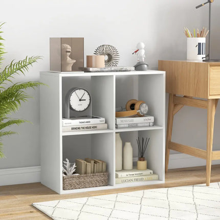 4 Cube Bookshelf with Back Guardrail for Living Room Bedroom-White Costway