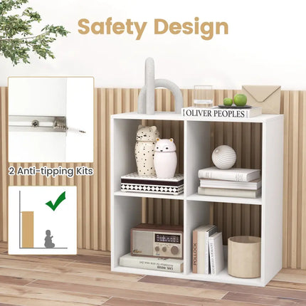 4 Cube Bookshelf with Back Guardrail for Living Room Bedroom-White Costway
