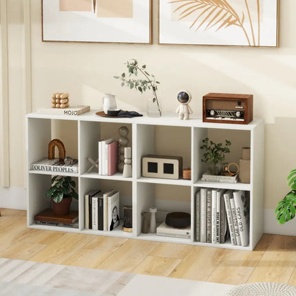 4 Cube Bookshelf with Back Guardrail for Living Room Bedroom-White Costway