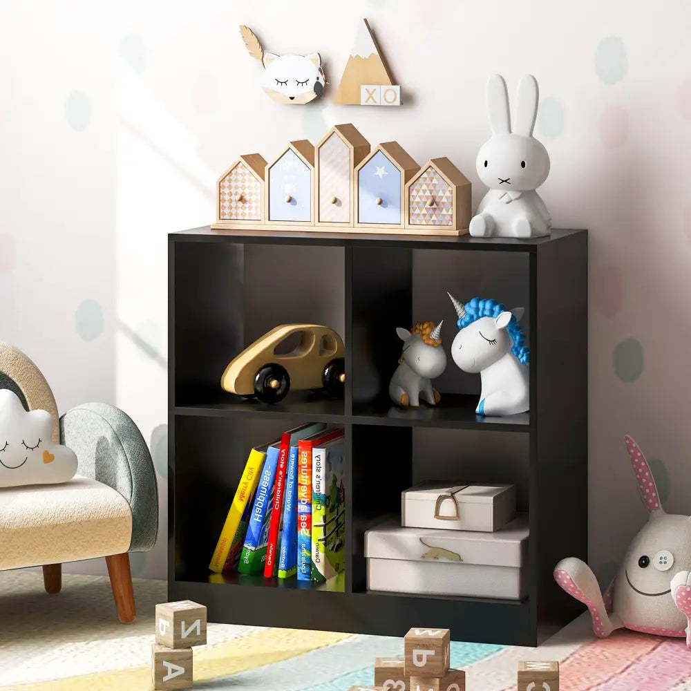 4-Cube Kids Bookcase with Open Shelves-Black - Black - Kids Storage
