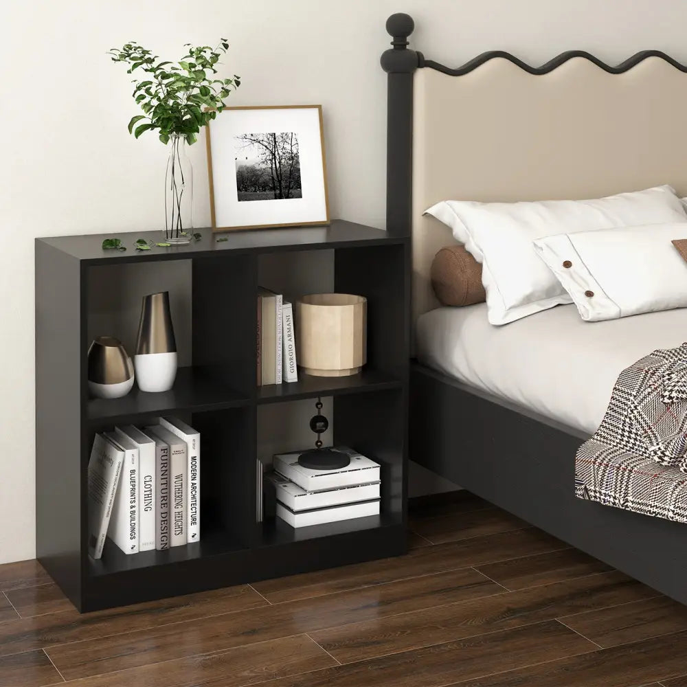 4-Cube Kids Bookcase with Open Shelves-Black - Black - Kids Storage