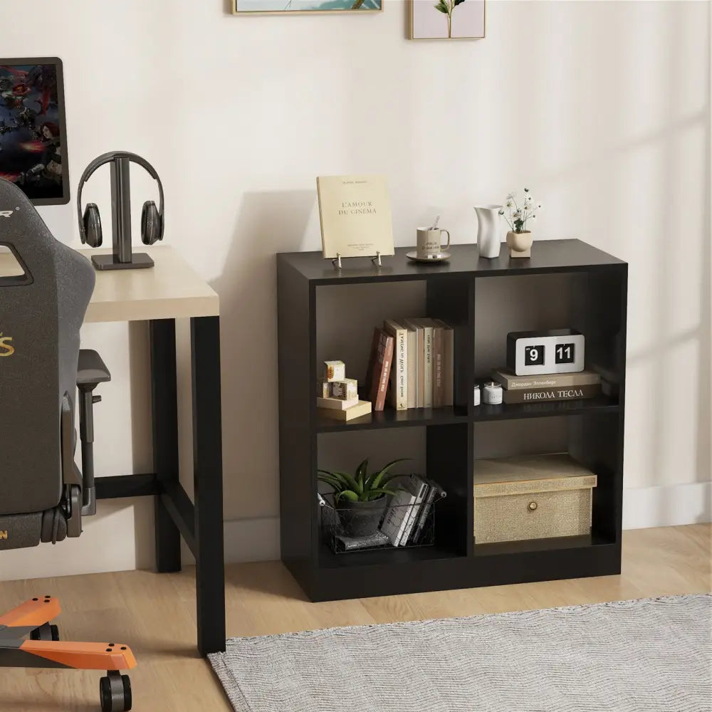 4-Cube Kids Bookcase with Open Shelves-Black - Black - Kids Storage