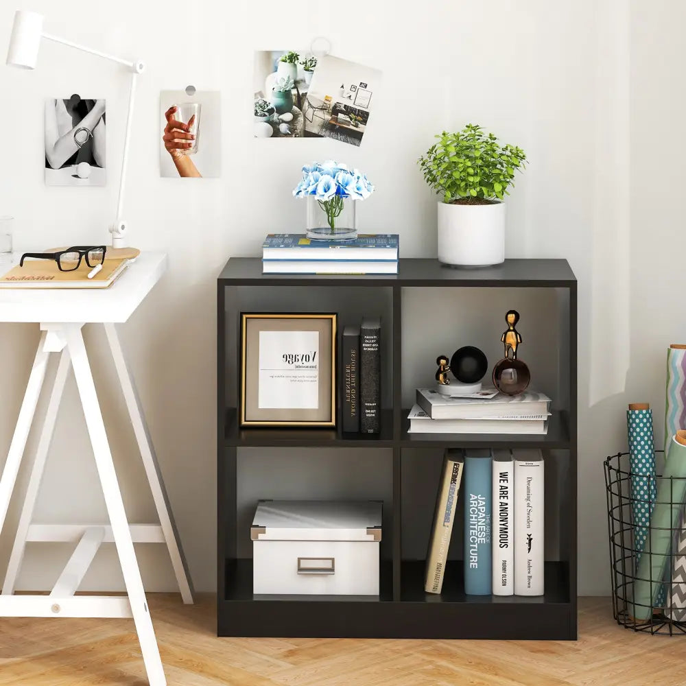 4-Cube Kids Bookcase with Open Shelves-Black - Black - Kids Storage