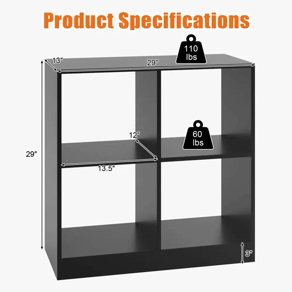4-Cube Kids Bookcase with Open Shelves-Black - Black - Kids Storage