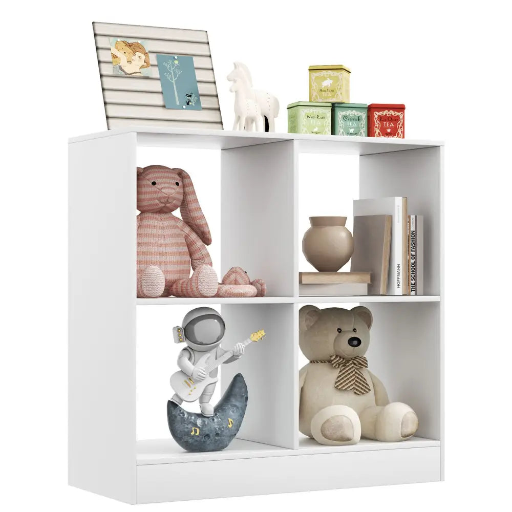 4-Cube Kids Bookcase with Open Shelves-White - White - Kids Storage