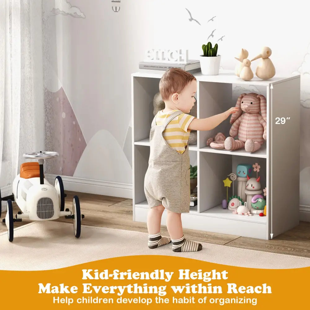 4-Cube Kids Bookcase with Open Shelves-White - White - Kids Storage