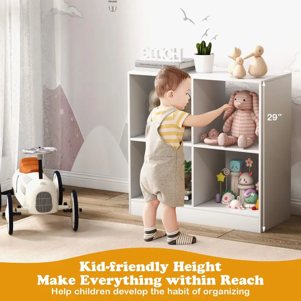 4-Cube Kids Bookcase with Open Shelves-White - White - Kids Storage
