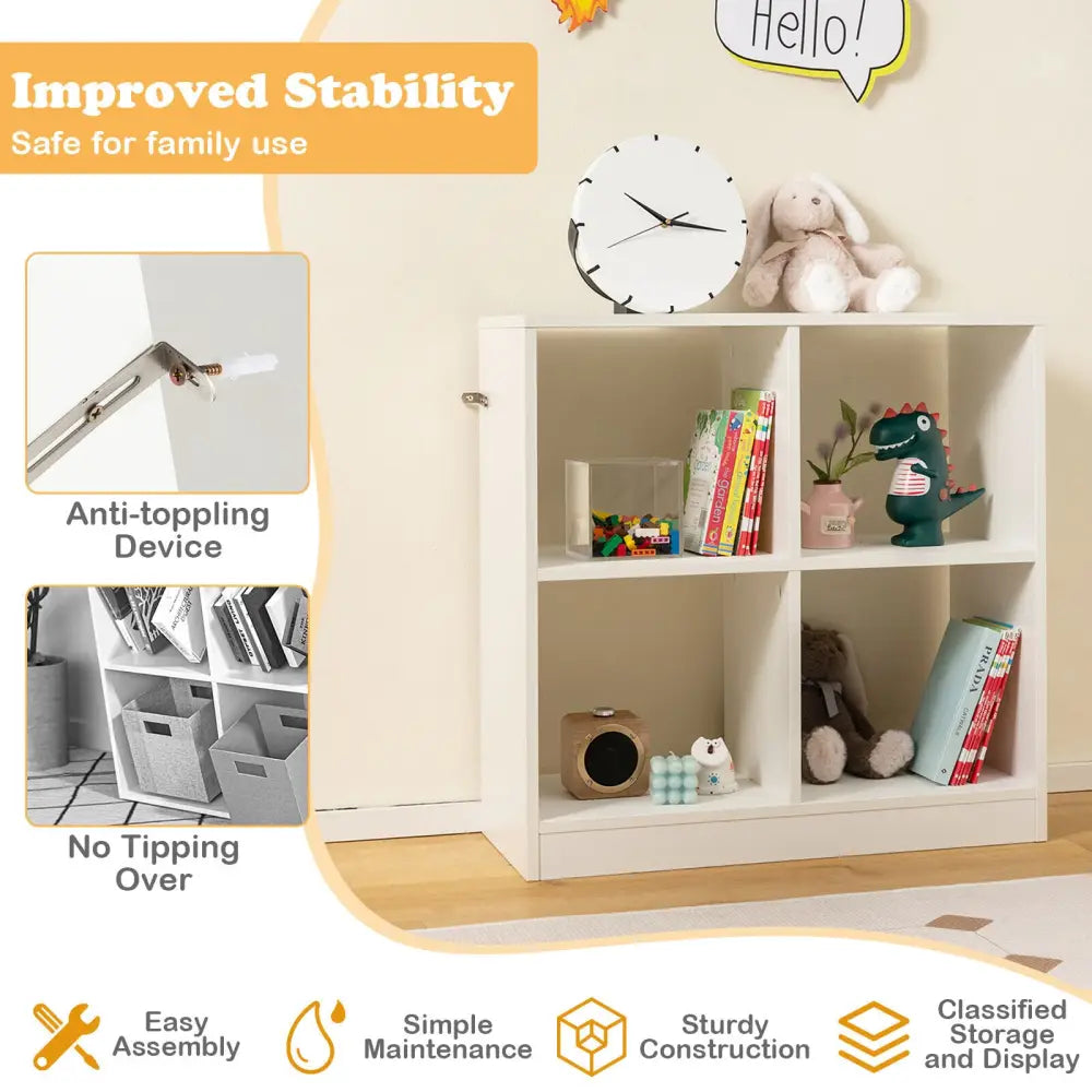 4-Cube Kids Bookcase with Open Shelves-White - White - Kids Storage