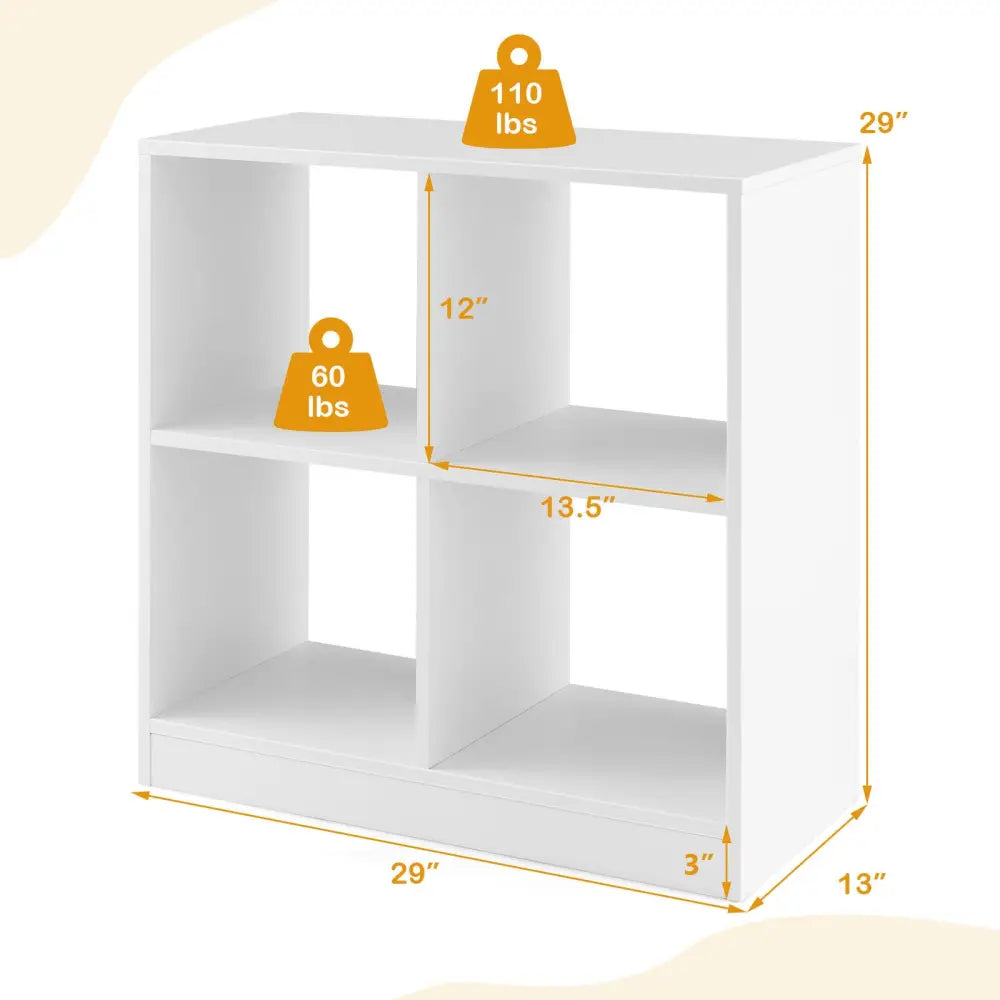 4-Cube Kids Bookcase with Open Shelves-White - White - Kids Storage