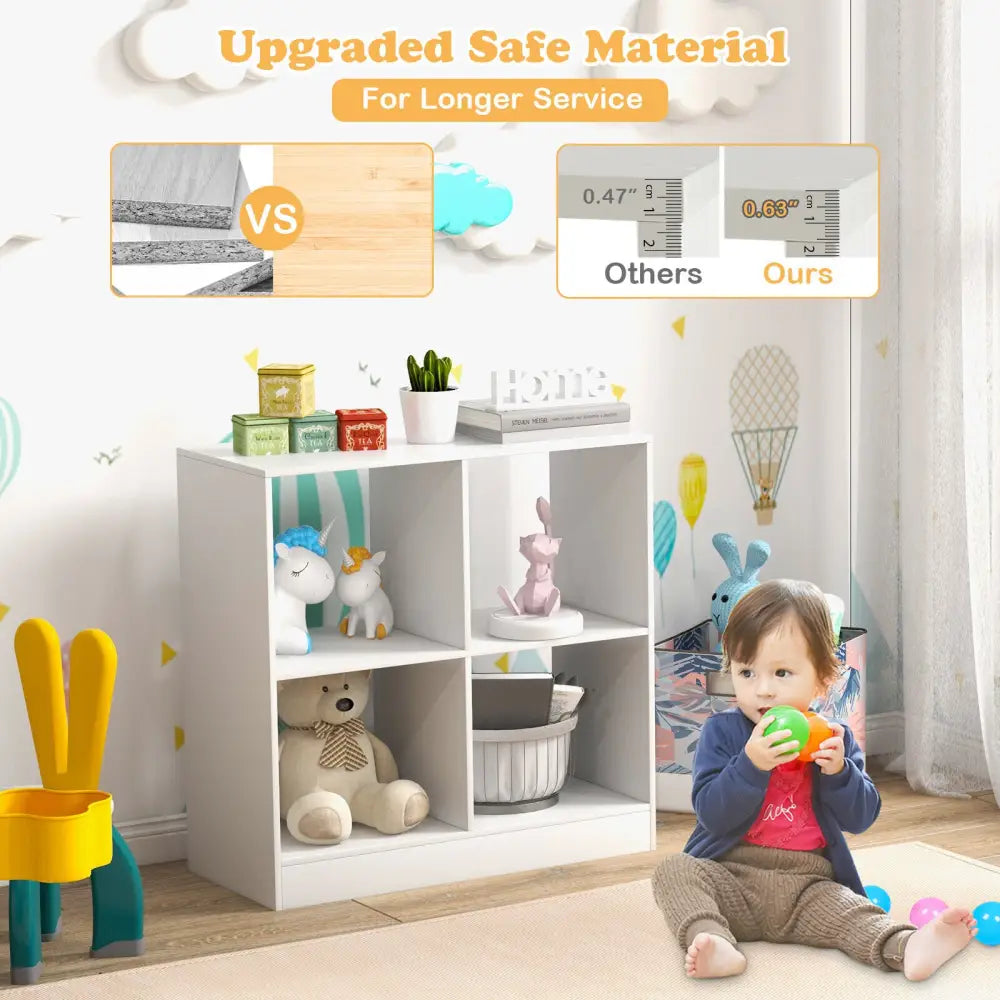 4-Cube Kids Bookcase with Open Shelves-White - White - Kids Storage