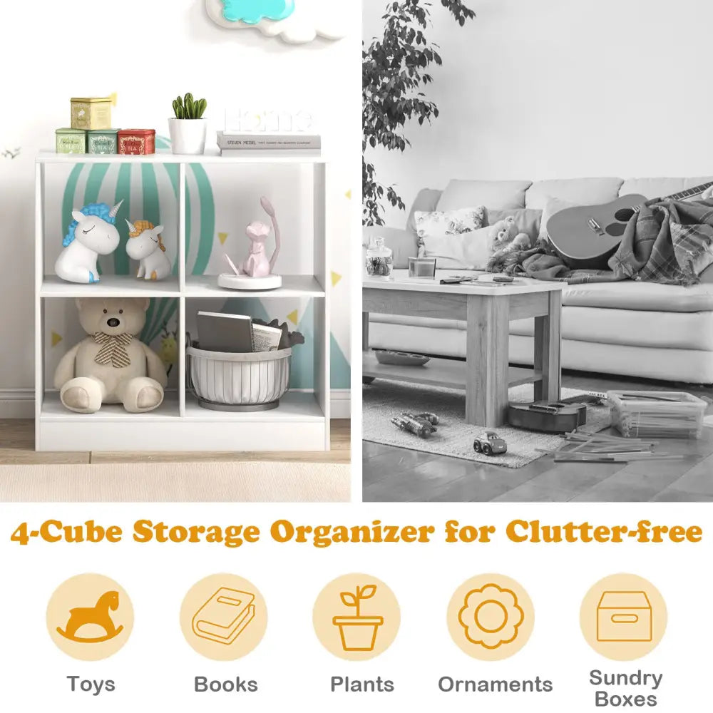 4-Cube Kids Bookcase with Open Shelves-White - White - Kids Storage