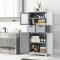 4 Door Freee-Standing Bathroom Cabinet with 2 Drawers and Glass Doors-Gray - Gray - Floor Cabinets