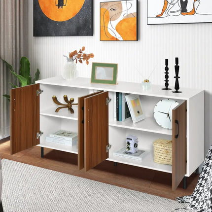 4-Door Kitchen Buffet Sideboard for Dining Room and Kitchen-White Costway