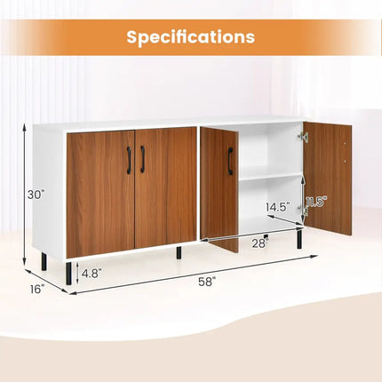 4-Door Kitchen Buffet Sideboard for Dining Room and Kitchen-White Costway
