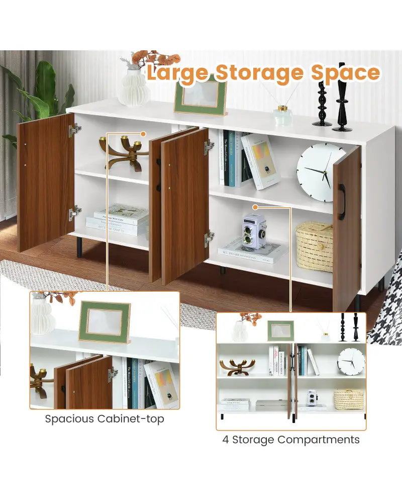 4-Door Kitchen Buffet Sideboard for Dining Room and Kitchen-White - White - Sideboards Cabinets & Buffets
