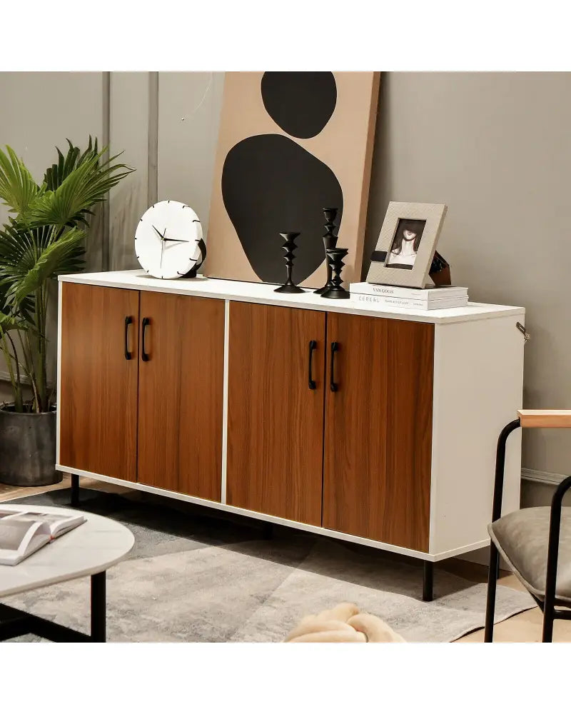 4-Door Kitchen Buffet Sideboard for Dining Room and Kitchen-White - White - Sideboards Cabinets & Buffets