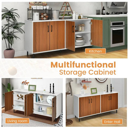 4-Door Kitchen Buffet Sideboard for Dining Room and Kitchen-White Costway