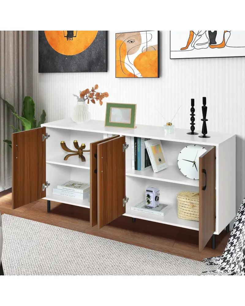 4-Door Kitchen Buffet Sideboard for Dining Room and Kitchen-White - White - Sideboards Cabinets & Buffets
