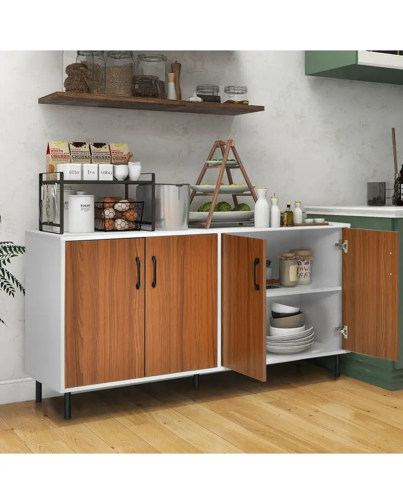 4-Door Kitchen Buffet Sideboard for Dining Room and Kitchen-White - White - Sideboards Cabinets & Buffets