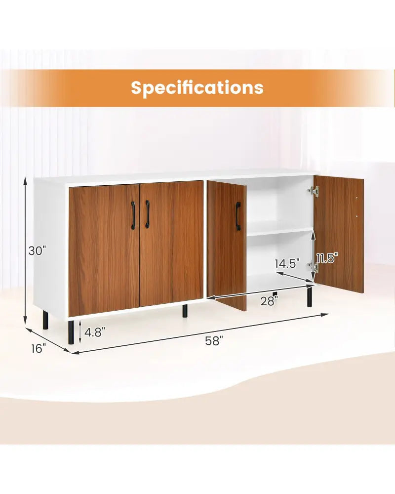 4-Door Kitchen Buffet Sideboard for Dining Room and Kitchen-White - White - Sideboards Cabinets & Buffets