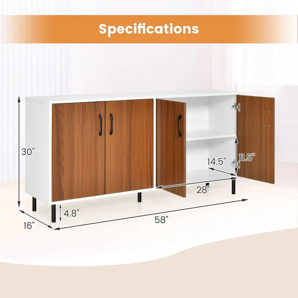 4-Door Kitchen Buffet Sideboard for Dining Room and Kitchen-White - White - Sideboards Cabinets & Buffets