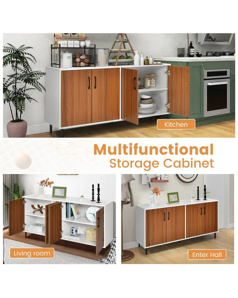 4-Door Kitchen Buffet Sideboard for Dining Room and Kitchen-White - White - Sideboards Cabinets & Buffets