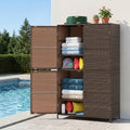4-Door Rattan Vertical Storage Shed with Adjustable Shelves-Brown - Brown - Sheds & Outdoor Storage