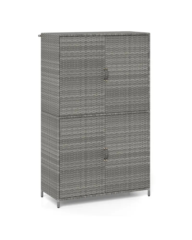 4-Door Rattan Vertical Storage Shed with Adjustable Shelves-Gray - Gray - Sheds & Outdoor Storage