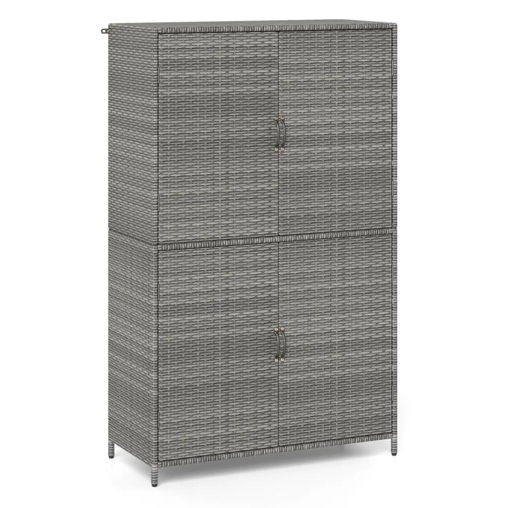 4-Door Rattan Vertical Storage Shed with Adjustable Shelves-Gray - Gray - Sheds & Outdoor Storage