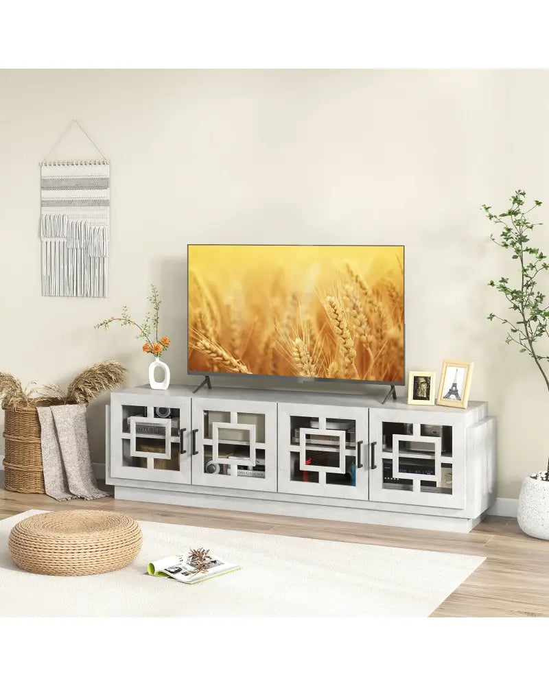 4-Door TV Stand for TVs up to 75 Inch Media Console Table with Adjustable Shelves-Oak - Oak - Entertainment Centers &