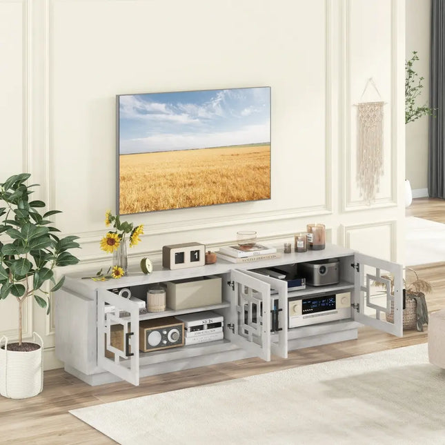 4-Door TV Stand for TVs up to 75 Inch Media Console Table with Adjustable Shelves-Oak Costway