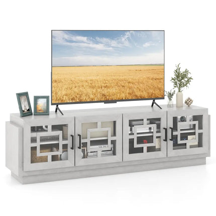 4-Door TV Stand for TVs up to 75 Inch Media Console Table with Adjustable Shelves-Oak Costway