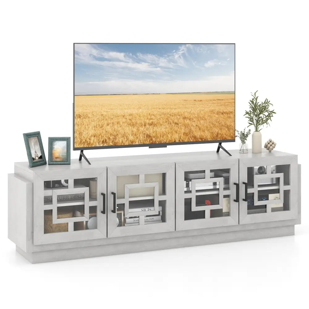 4-Door TV Stand for TVs up to 75 Inch Media Console Table with Adjustable Shelves-Oak - Oak - Entertainment Centers &