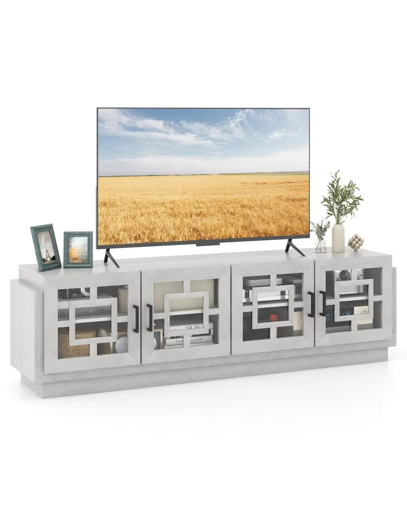 4-Door TV Stand for TVs up to 75 Inch Media Console Table with Adjustable Shelves-Oak - Oak - Entertainment Centers &