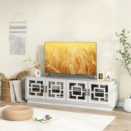 4-Door TV Stand for TVs up to 75 Inch Media Console Table with Adjustable Shelves-Oak Costway