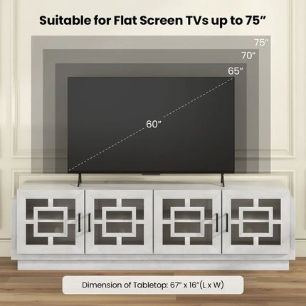 4-Door TV Stand for TVs up to 75 Inch Media Console Table with Adjustable Shelves-Oak Costway