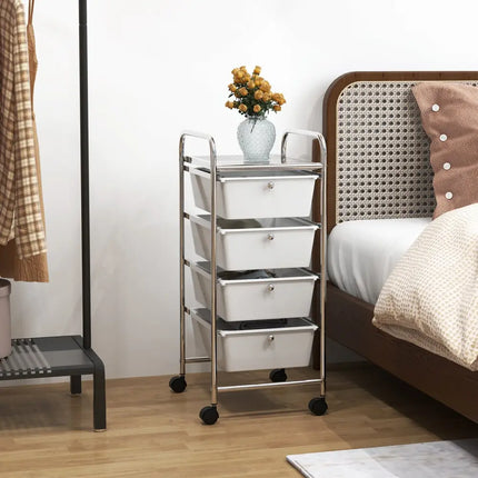 4-Drawer Cart Storage Bin Organizer Rolling with Plastic Drawers-White Costway