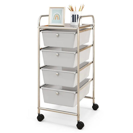 4-Drawer Cart Storage Bin Organizer Rolling with Plastic Drawers-White Costway