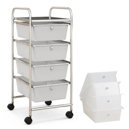 4-Drawer Cart Storage Bin Organizer Rolling with Plastic Drawers-White Costway