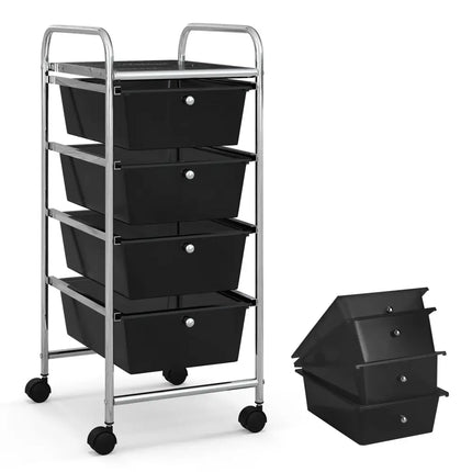 4-Drawer Cart Storage Bin Organizer Rolling with Plastic Drawers-Black Costway