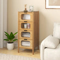 4-Drawer Dresser Bamboo Storage Cabinet with Fluted Tempered Glass Drawers-Natural - Natural - Cabinets & Chests