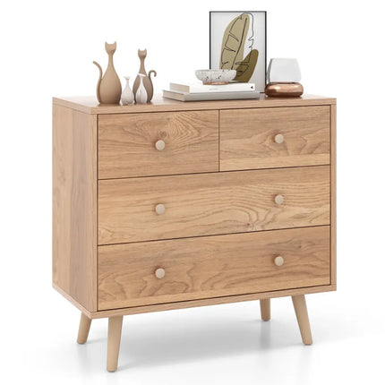 4-Drawer Dresser Cabinet Storage Organizer Rubber Leg with Rail-Natural Costway