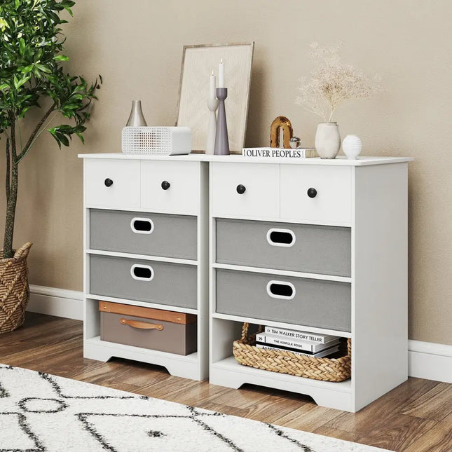 4-Drawer Dresser Modern Chest Storage Organizer with Open Shelves-White Costway