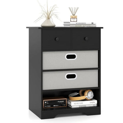 4-Drawer Dresser Modern Chest Storage Organizer with Open Shelves-Black Costway
